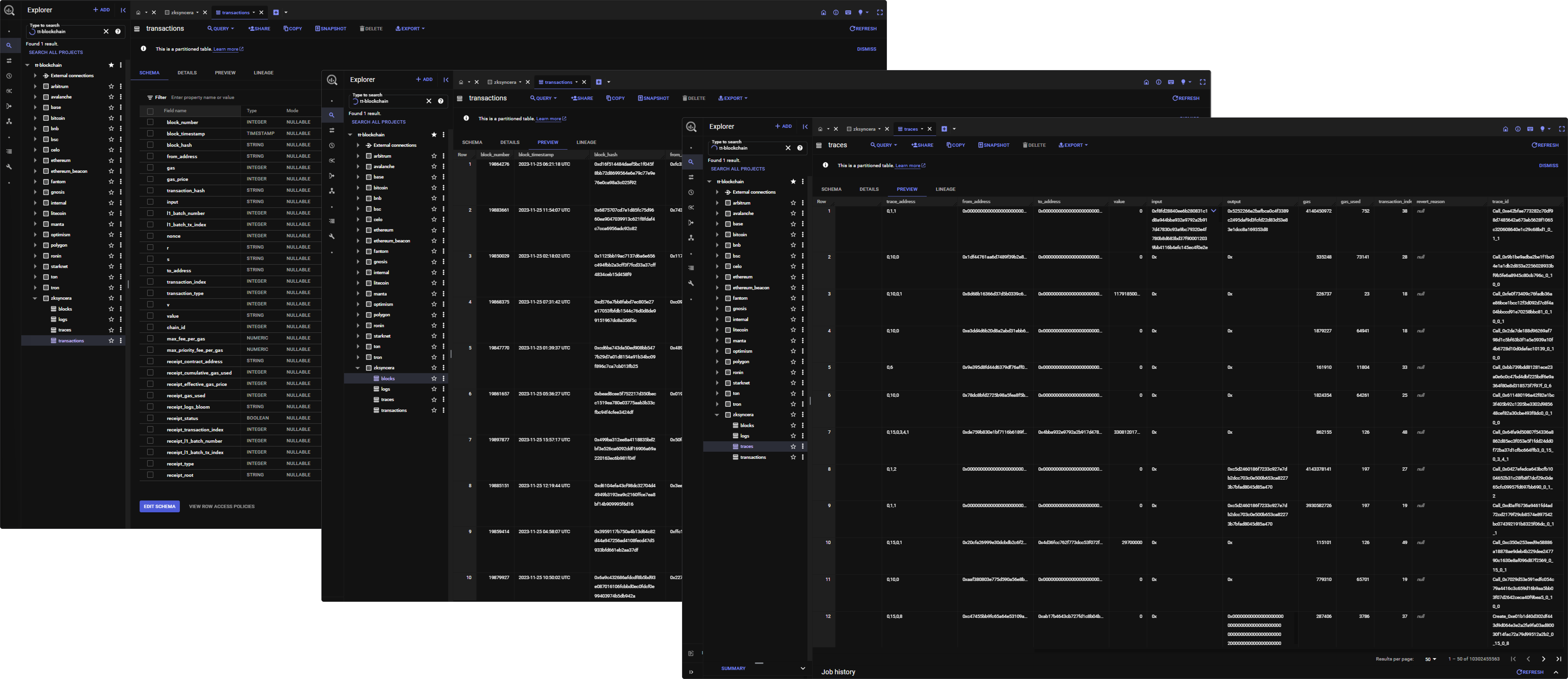 Explore transaction-level data for zkSync in raw, decoded, and standardized formats in our Data Room, accessible via Google BigQuery.